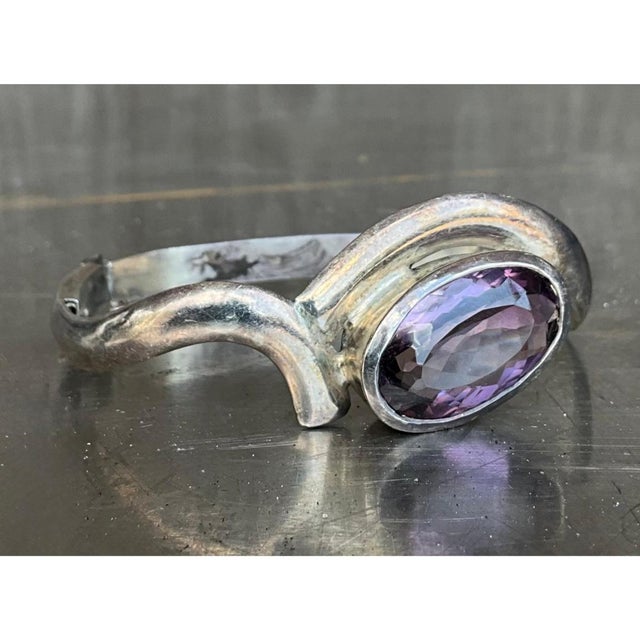 Vintage Sterling Silver Amethyst Cuff For Sale - Image 10 of 12