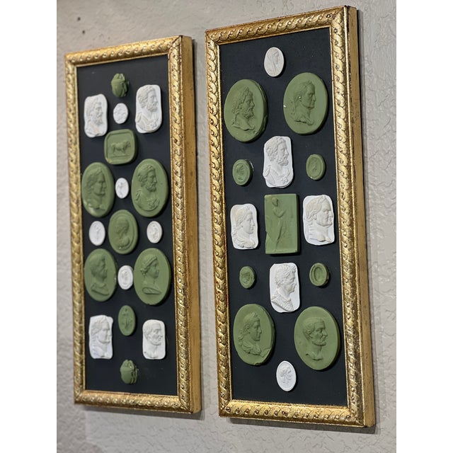 A Pair of Neoclassical Grand Tour Intaglio & Cameo Sets in Gilded Guilloche Frames For Sale - Image 9 of 11