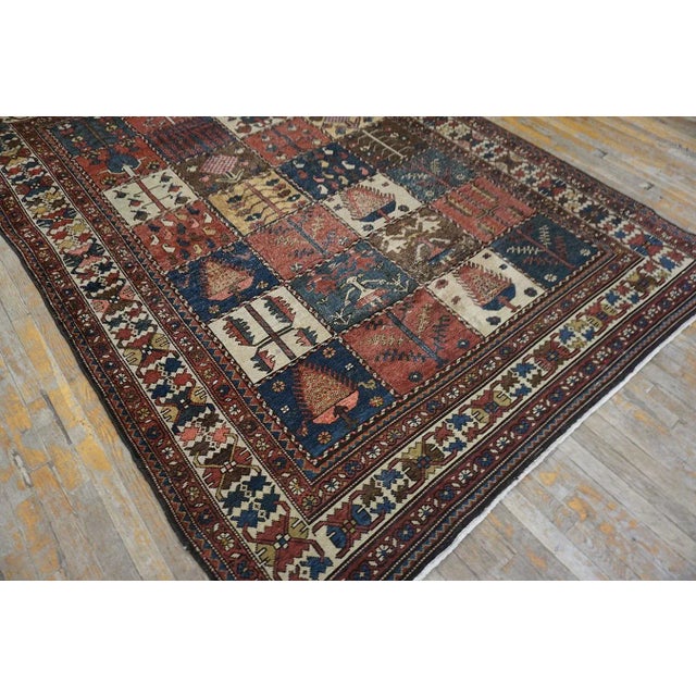 Abstract 1920s Multicolor Garden Geometric Antique Persian Bakhtiari Carpet 6'9'' X 9'' Knotted Wool Rug For Sale - Image 3 of 9