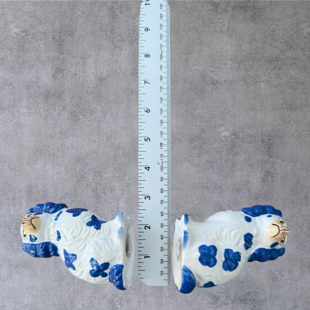 Blue Vintage Blue White Staffordshire Spaniel Dog Salt Pepper Shakers Ceramic Pair⁠ For Sale - Image 8 of 8
