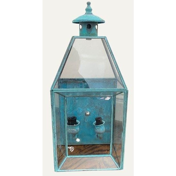 Gorgeous turquoise verdigris patina'd sconce. Electrical tested and working. Suitable for interior or exterior.