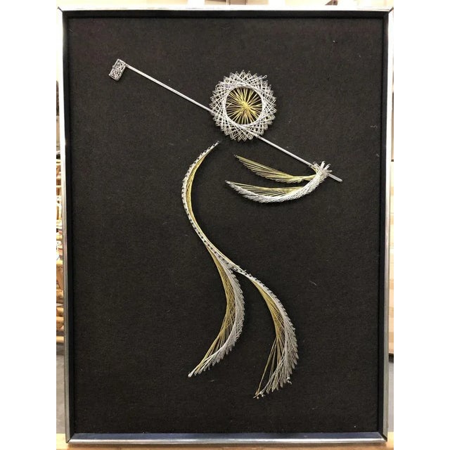 1950s 1950s Golfing Man String Nail Art Silver and Gold on Blackby Chapman, Pair For Sale - Image 5 of 9