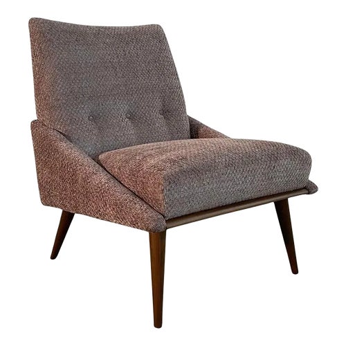 1950s Mid-Century Modern Upholstered Walnut Slipper Chair by Kroehler - Main Image