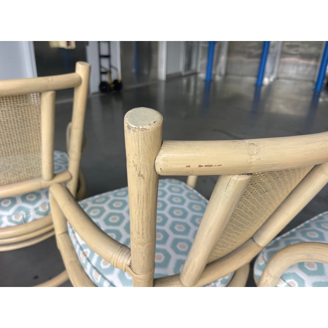 Vintage Organic Modern Rattan Swivel Dining Chairs With Arms and Cane Backs – Set of 6 For Sale - Image 15 of 17