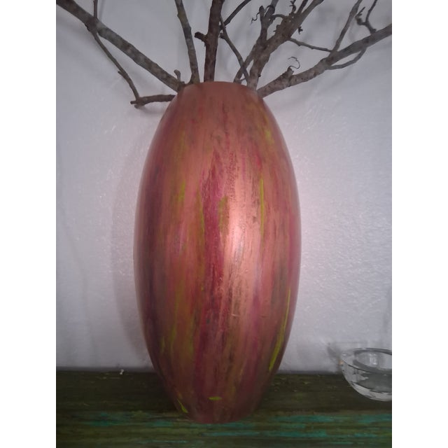 Intervention No, 2 "Sunset Horizon" -Hand-Painted Metallic Wood Vessel – For Sale - Image 4 of 6