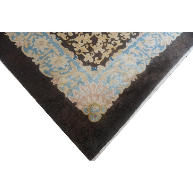 Navy Blue 1920s Hand Knotted Allover Navy Blue Floral Antique Peking Chinese Carpet Rug For Sale - Image 8 of 12