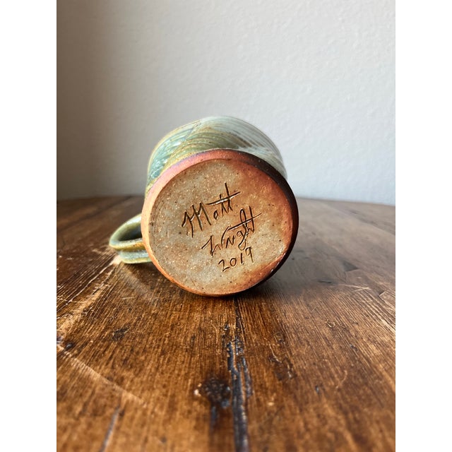 Matt Wright Studio Pottery Mug Green Color and Ribbed, Dented Design For Sale In Dallas - Image 6 of 6