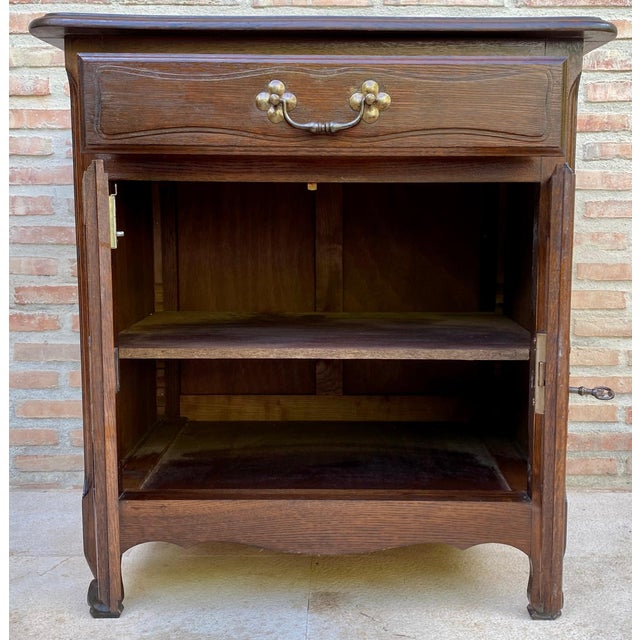 Wood Mid-Century French Walnut Side Table with One Drawer and Double Door, 1950s For Sale - Image 7 of 18