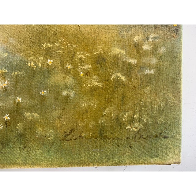 Women in the Meadow Collecting Flowers, 1800s, Oil on Canvas For Sale - Image 12 of 18