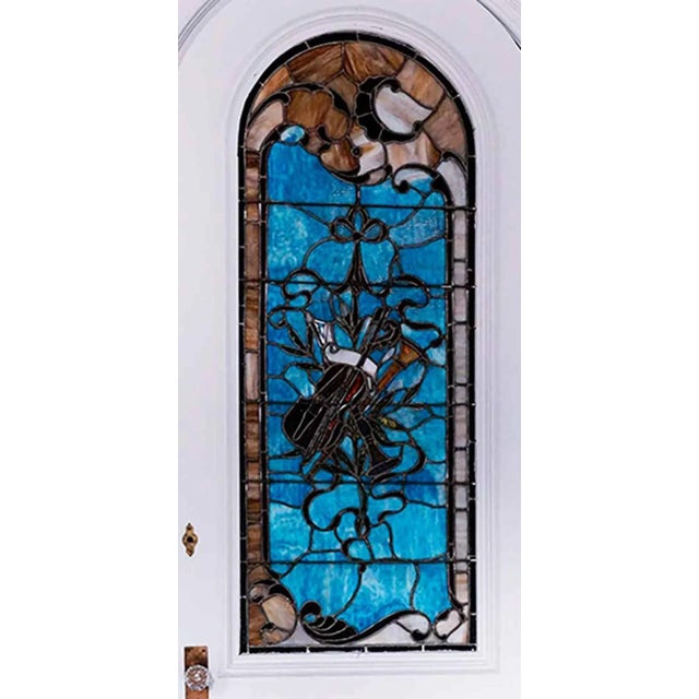 Traditional Arched Door With Stained and Leaded Glass For Sale - Image 3 of 4