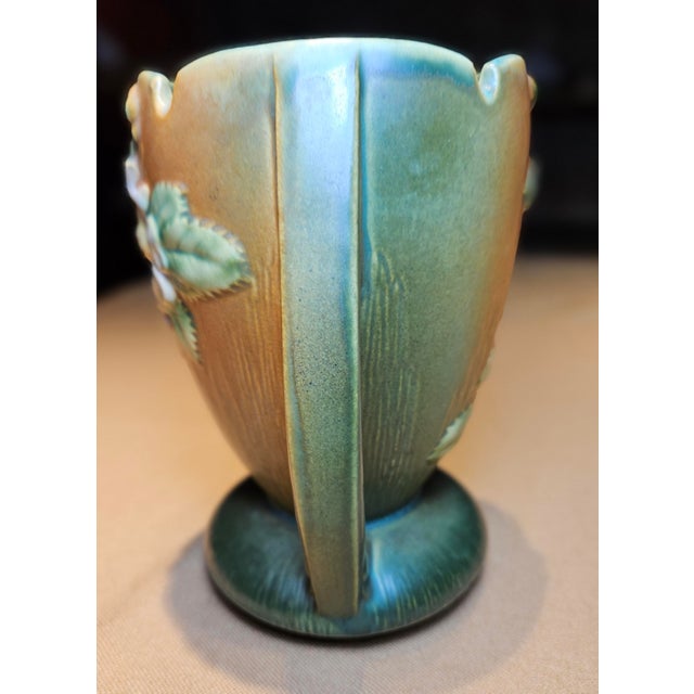Roseville Pottery Roseville Pottery White Rose Vase For Sale - Image 4 of 9