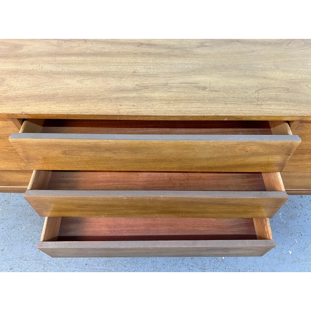 Vintage Nine Drawer Walnut Dresser by Dixie Furniture For Sale - Image 11 of 17