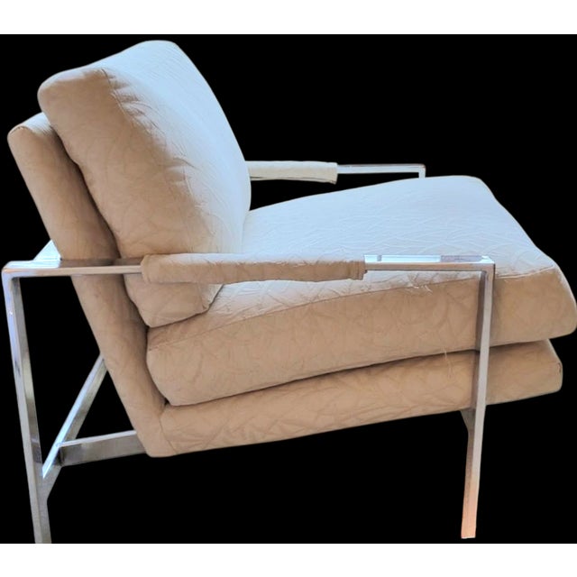 Attributed to Milo Baughman for Thayer Coggin 951 Flat Bar Chrome Lounge Chair [Unsigned] lounge chair features a refined...