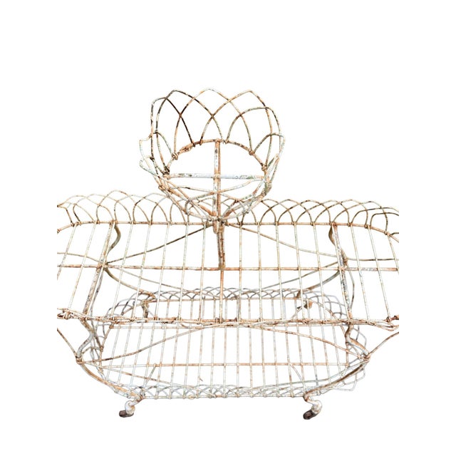 Ivory Antique French Victorian Wire Three- Tier Planter For Sale - Image 8 of 13
