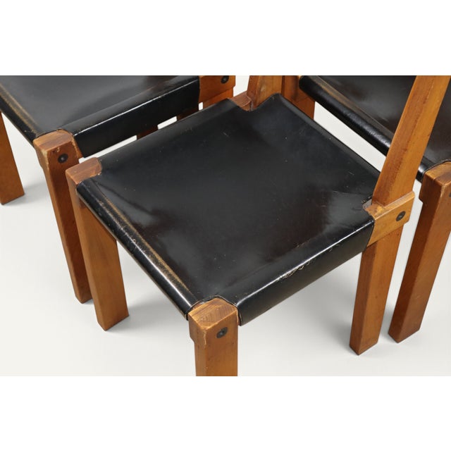Vintage S24 Chairs in Elm and Black Leather by Pierre Chapo, 1970, Set of 4 For Sale - Image 18 of 18