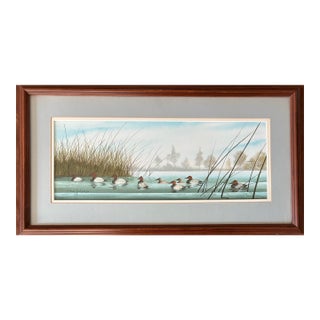 Canvasback Duck Watercolor Landscape by American Artist Craig Peterson (1946-2024), Framed For Sale