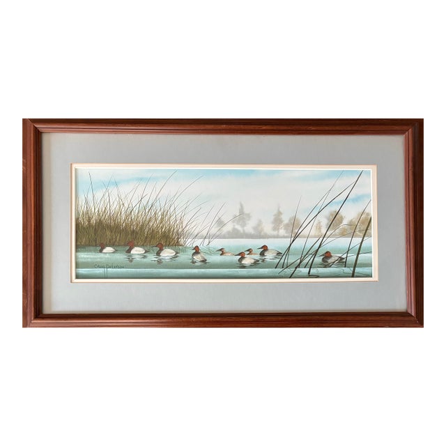 Canvasback Duck Watercolor Landscape by American Artist Craig Peterson (1946-2024), Framed For Sale