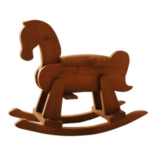 Vintage Solid Wood Rocking Horse. Sculptural Rocking Accent Chair, Nursery Statement Piece. Mid-Century Modern Style For Sale