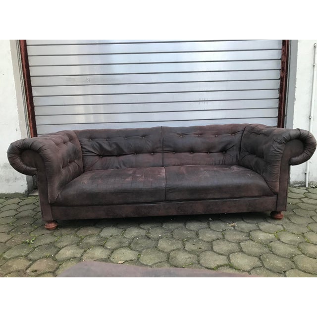 Chesterfield style sofa, 1990s Good condition, Attention: This is not nubuck leather. It is a fabric similar to nubuck...