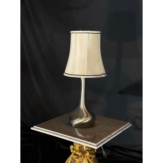 2000s Modern Silver Table Lamp With Cream Shade For Sale - Image 4 of 5