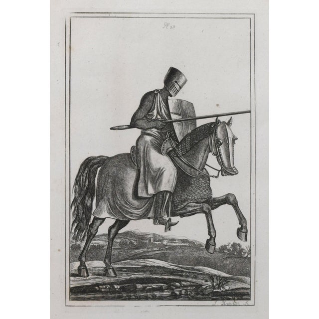 Antique White 19th Century Engravings of Medeival English Knights on Horseback in Suits of Armour 1801- A Pair For Sale - Image 8 of 9