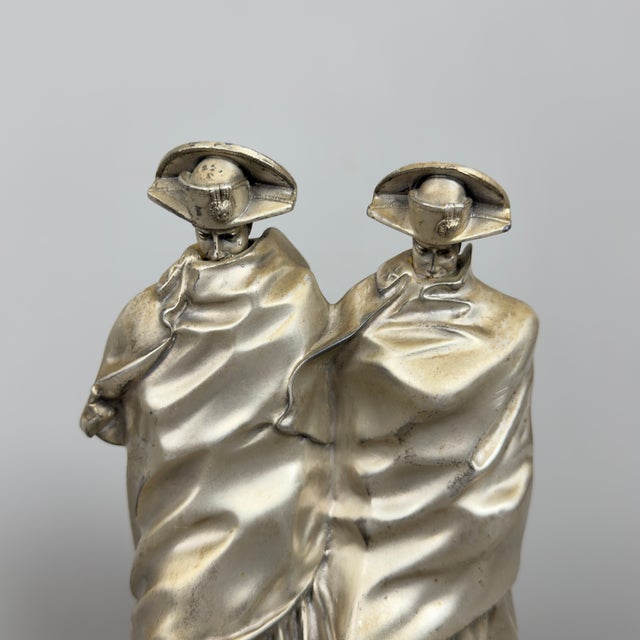 Brown Silver-Plated Brass Sculpture of Carabinieri in the Storm by A. Berti, 1950s For Sale - Image 8 of 16