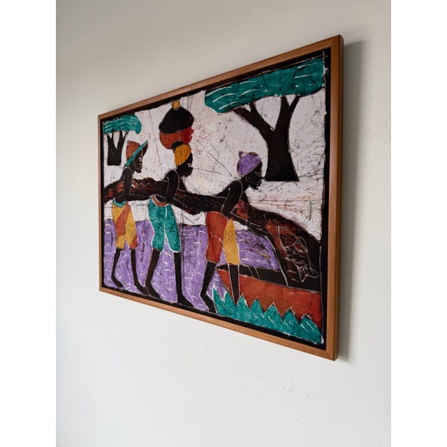 Vintage African Batik Wall Hanging Painting For Sale - Image 10 of 11