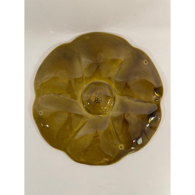1950s French Gien Majolica Olive Green Oyster Plate For Sale - Image 6 of 14