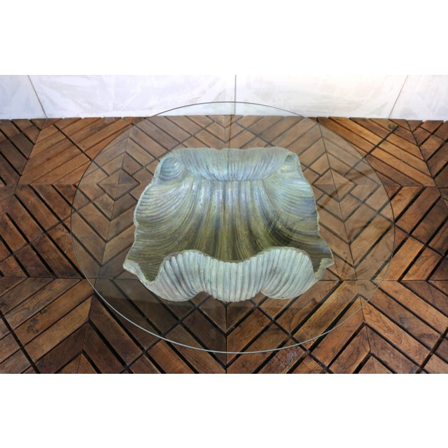 Vintage Italian Carved Wood Shell-Form Coffee Table With Glass Top, 1970s For Sale - Image 13 of 18