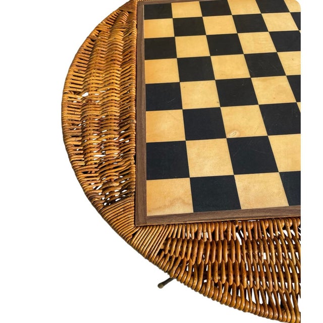 Wood Wicker Chess Table For Sale - Image 7 of 11