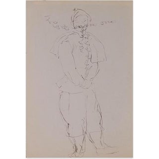 Louis Touchagues, Costumed Character, Ink Drawing on Paper, Mid-20th Century For Sale