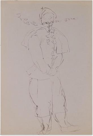 Louis Touchagues, Costumed Character, Ink Drawing on Paper, Mid-20th Century