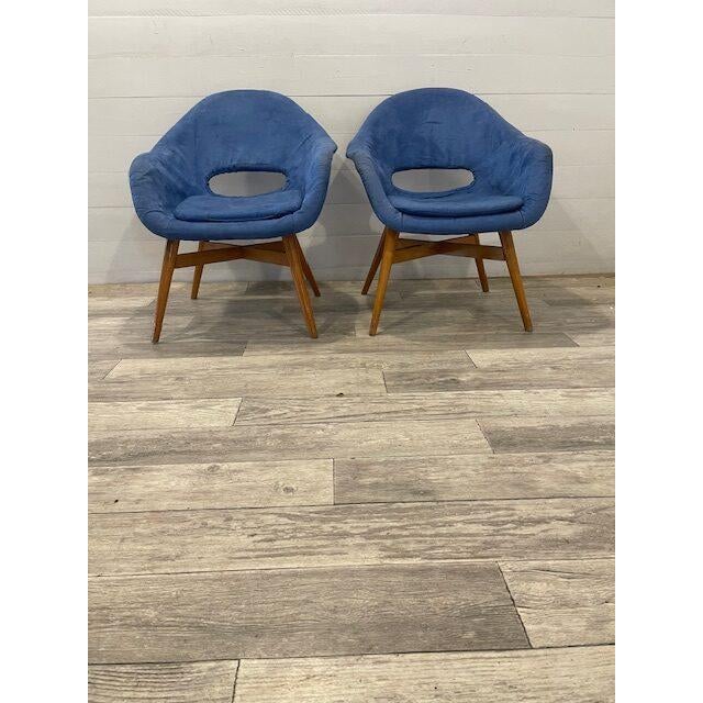Retro Vintage Chairs by Navratil in Original Condition, 1960 New [old] Upholstery in blue In very good original condition...