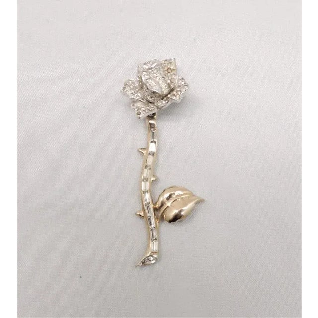 Silver Vintage Signed Jomaz Rose Detachable Stem Brooch For Sale - Image 8 of 10