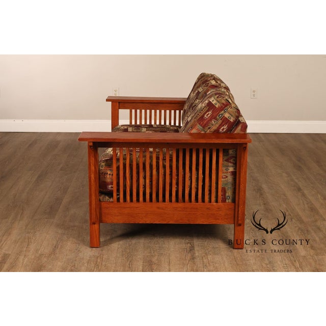 Bassett Furniture Mission Style Oak Spindle Settee For Sale - Image 9 of 17