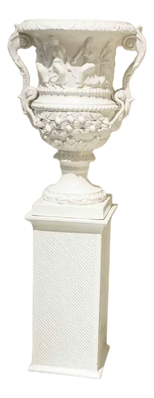 Large Classic Style Bowl and Base in Glazed White Ceramic, 20th Century, Set of 2