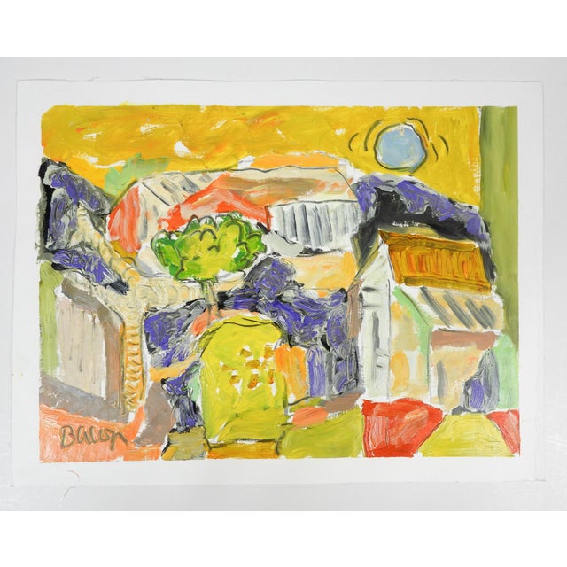 Abstract Contemporary Colorful Abstract Farm Painting For Sale - Image 3 of 3