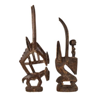 Early 20th Century Bamana Chi Wara Antelope Headcrest Pair Mali For Sale