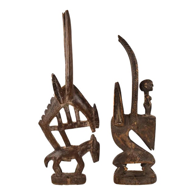 Early 20th Century Bamana Chi Wara Antelope Headcrest Pair Mali For Sale