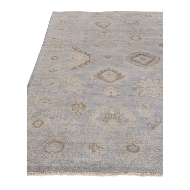 Oushak Hand-Knotted WoolLight Blue Rug - 9'x12' For Sale - Image 4 of 8