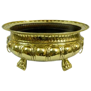 19th Century Polished Brass Large Jardiniere or Planter With Hollow Feet