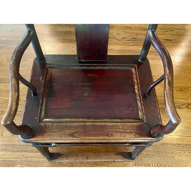 19th Century Chinese Ming Style Elmwood Official's Hat Armchair For Sale - Image 4 of 9