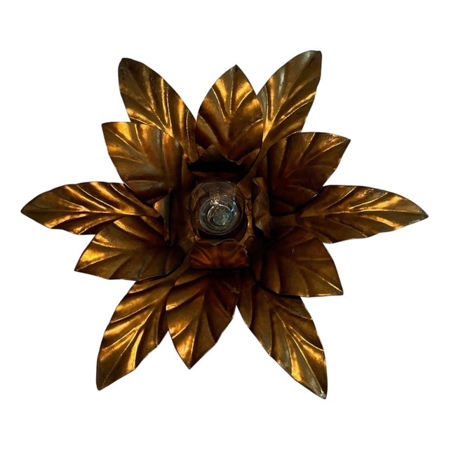 Wall or ceiling lights with flowers in gilded metal in the style of Maison Jansen For Sale