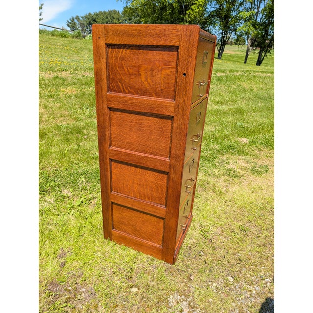 Antique Quarter Sawn Oak Four Drawer File Cabinet 1920s Lot 1 For Sale In Cleveland - Image 6 of 18