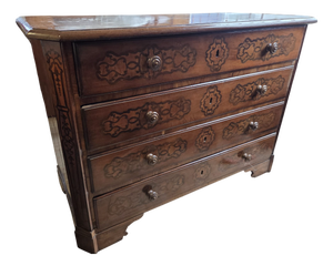 Antique Inlaid Walnut Chest of Drawers with Flap, 1800s