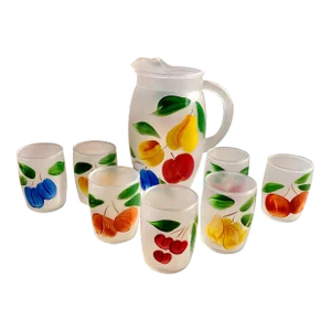 Mid 20th-Century Bartlett Collins Gay Fad Satin Glass Fruit Medley Beverage Set - 8 Pieces
