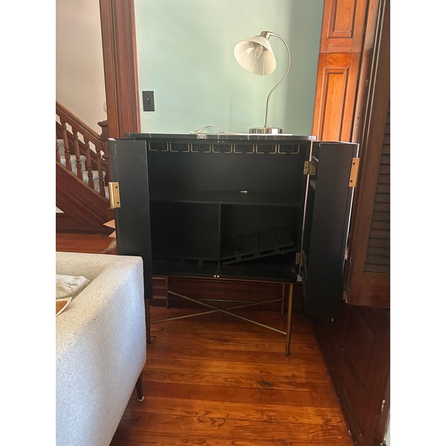 Crate & Barrel Fayette Blacck Nero Marquina Fluted Bar Cabinet For Sale - Image 9 of 11