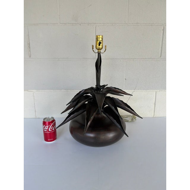 Mid-Century Modern Agave Metal Sculpture Lamp Aged Bronze Finish For Sale - Image 3 of 5