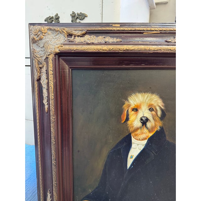 Traditional Antique Style Portrait of Fancy Dog For Sale - Image 3 of 4