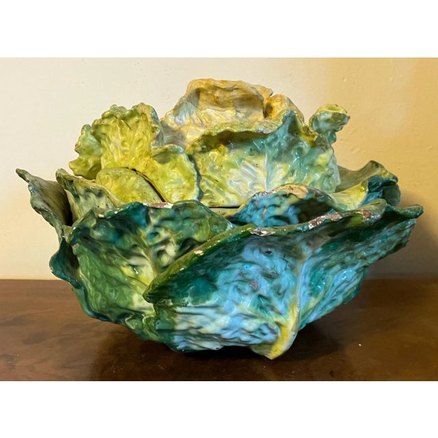 French Provincial Antique 18th Century French Faience Lettuceware Cabbage Soup Tureen For Sale - Image 3 of 13